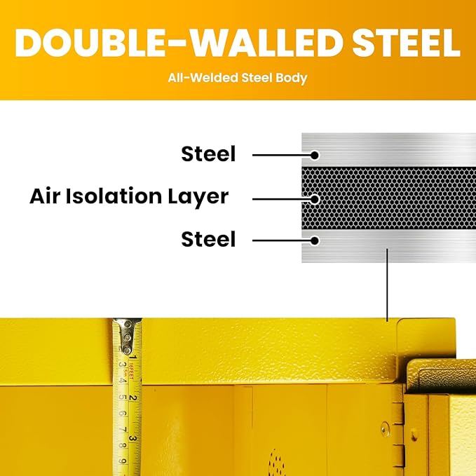 72 Gallon Yellow Flammable Storage Cabinet, Fireproof Steel Chemical Storage - Image 6