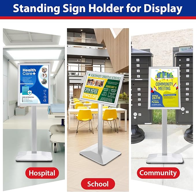 Sign Stand 11x17inch Pedestal Sign Holder Poster Stand 3Packs Adjustable Floor - Image 8