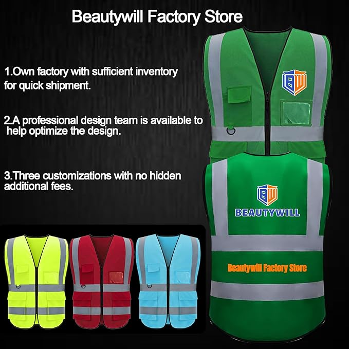 BeautyWill 10/20 Pack Custom Logo Safety Vest, Bulk High Visibility Class 2 - Image 2