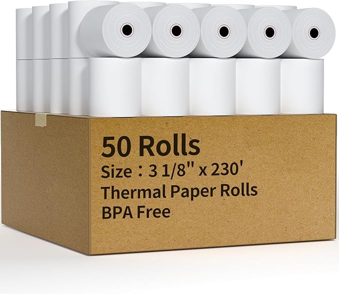 3 1/8" x 230' Thermal Receipt Paper Rolls, Cash Register POS Thermal Paper by MultiLabel