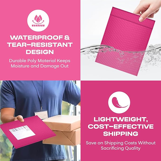 Hot Pink Poly Bubble Mailers 8.5x14.5 inch #3 | Self Seal Padded Envelopes | - Image 7