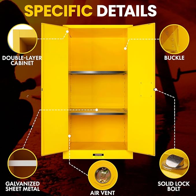 EQUCKKY Flammable Storage Cabinet 34"x34"x65", 90 Gallon Chemical Safety Cabinet - Image 4