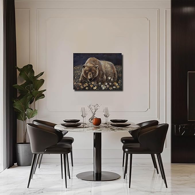 ZHENGYIN Brown Grizzly Bear Wall Art, Rustic Cabin Lodge Wildlife Canvas Print - Image 5