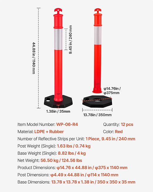 VEVOR 12 Pack Traffic Delineator Posts, 48 inches Traffic Safety Cones - Image 7