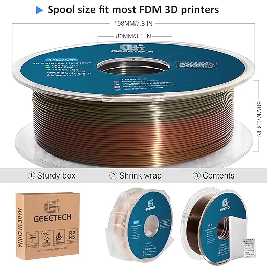 Geeetech Metal-Like Shiny Silk Bronze Rainbow 3D Printer PLA Filament, Shine - Image 8