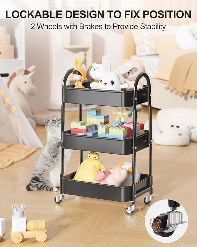 EAGMAK 3 Tier Rolling Cart Under Desk, Metal Storage Cart - Image 5