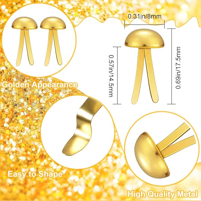 ADULLPONY 600Pcs Gold Brads, Paper Fasteners, 8x17.5mm Mini Brads, Split Pins - Image 2