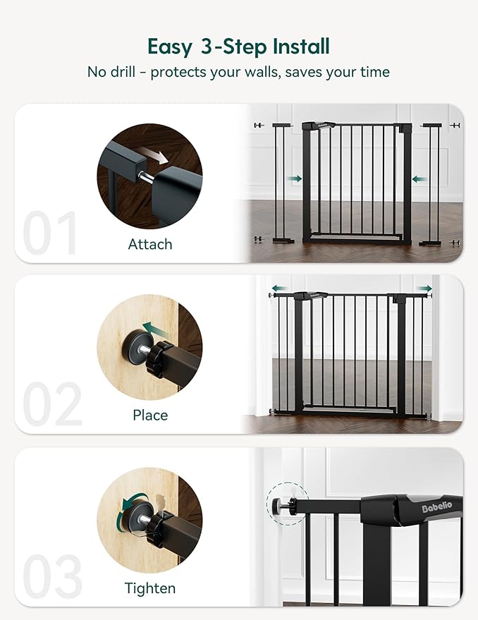 Babelio Metal Auto Close Baby Gate PressGuard P7, Extra Wide Pet Gate - Image 4