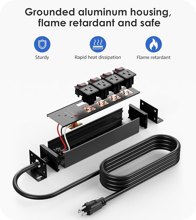 CCCEI Heavy Duty Surge Protector Power Strip 20 Amp Individual Switches. 4FT 12 - Image 6