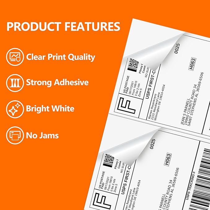SJPACK Half Page Self Adhesive Shipping Labesl, 8.5" x 5.5" Labels Compatible - Image 2