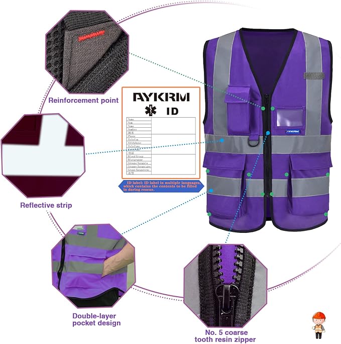 A-SAFETY Purple Reflective Safety Vest - Image 5