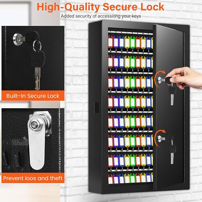 200 Keys Dual Lock Key Cabinet, Anti-Theft Key Lock Box - Image 6