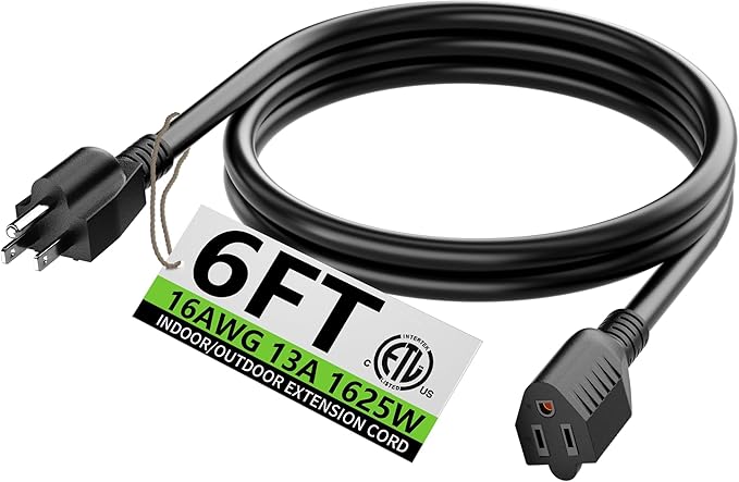 HUANCHAIN 6 FT 16 Gauge Black Indoor Outdoor Extension Cord Waterproof by huanchain