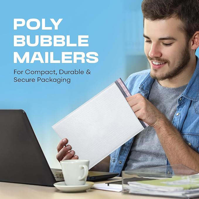 White Poly Bubble Mailers 8.5x14.5 inch #3 | Self Seal Padded Envelopes | - Image 9