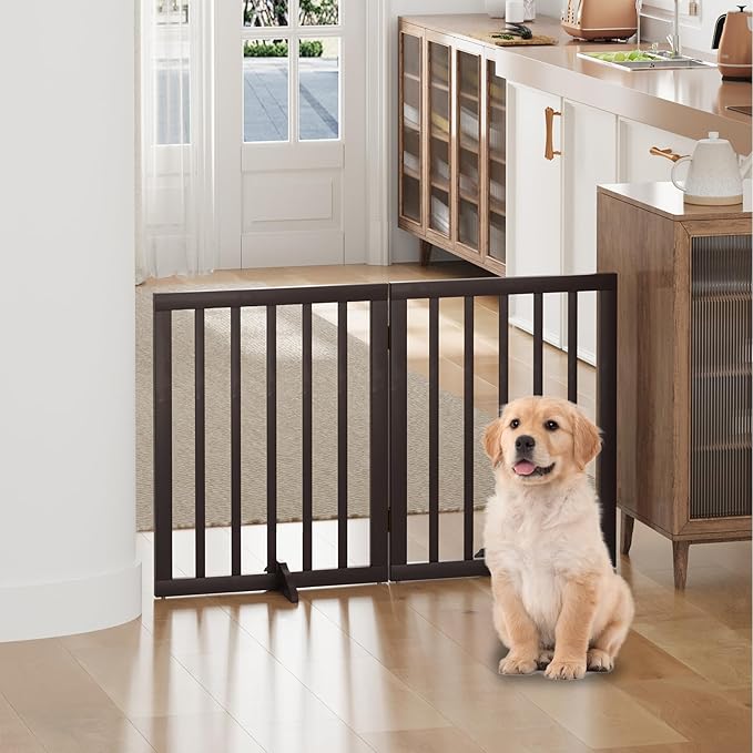 Brown Freestanding Foldable Pet Gate - Image 3