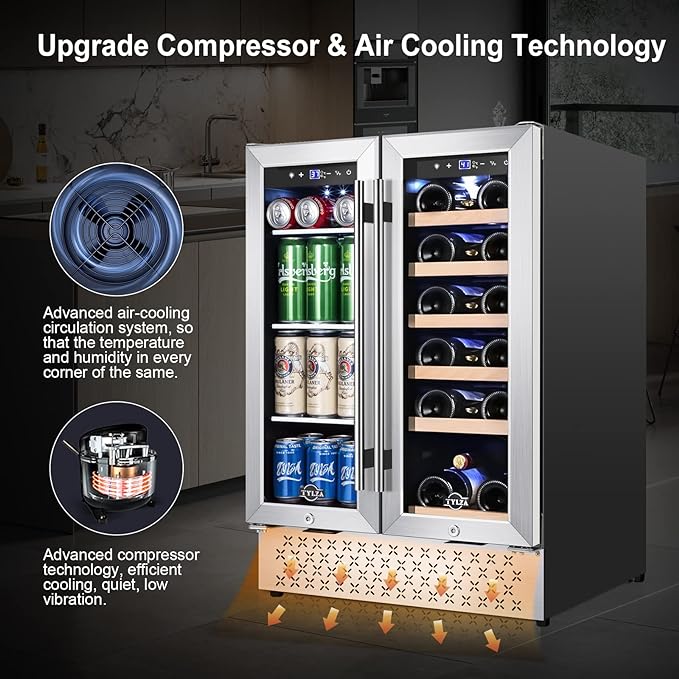 Tylza Wine and Beverage Refrigerator, 24 Inch Dual Zone Wine Fridge, Holds 20 - Image 5