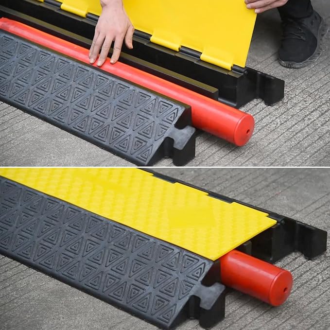 Large 2-Channel Rubber Floor Cable Protector Ramp, Heavy-Duty Floor Cable Wire - Image 4