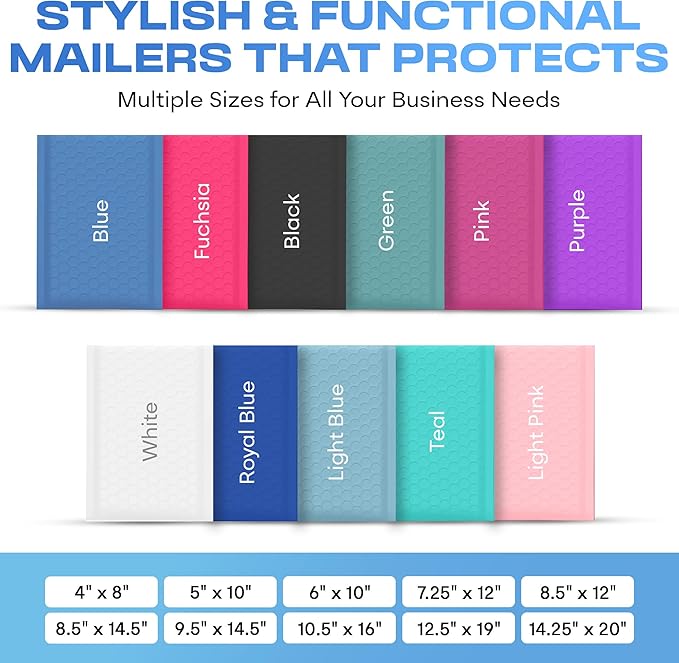 Light Blue 10.5x16 Inch Large Poly Bubble Mailers #5 | Padded Envelopes - Image 3