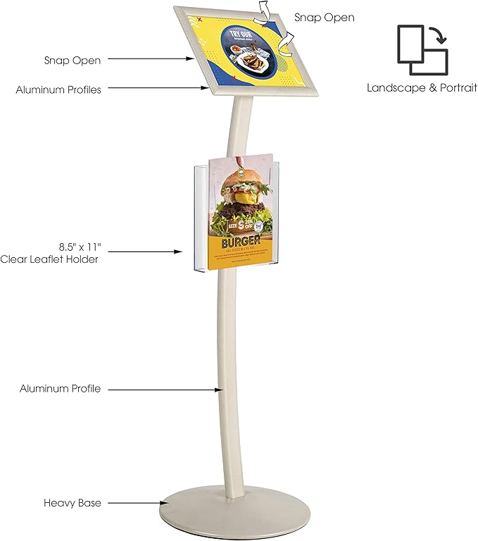 M&T Displays Curved Menu Board, 8.5x11 Inch Pedestal Sign Holder - Image 2