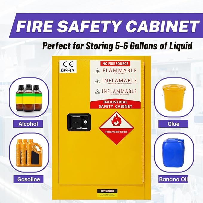 36 Gallon Yellow Flammable Storage Cabinet, Fireproof Steel Chemical Storage - Image 7