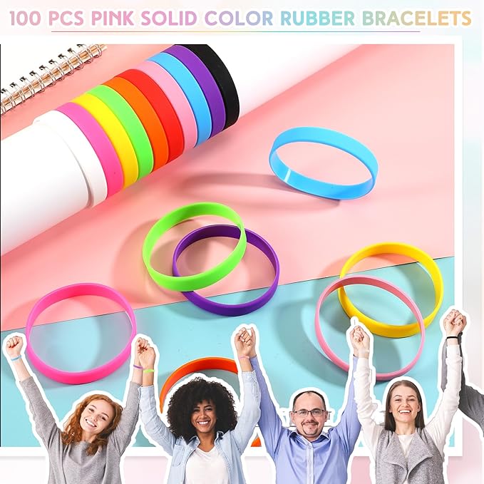 Liliful 100 Pcs Silicone Rubber Wristbands Rubber Wristband Bracelet Bands - Image 6
