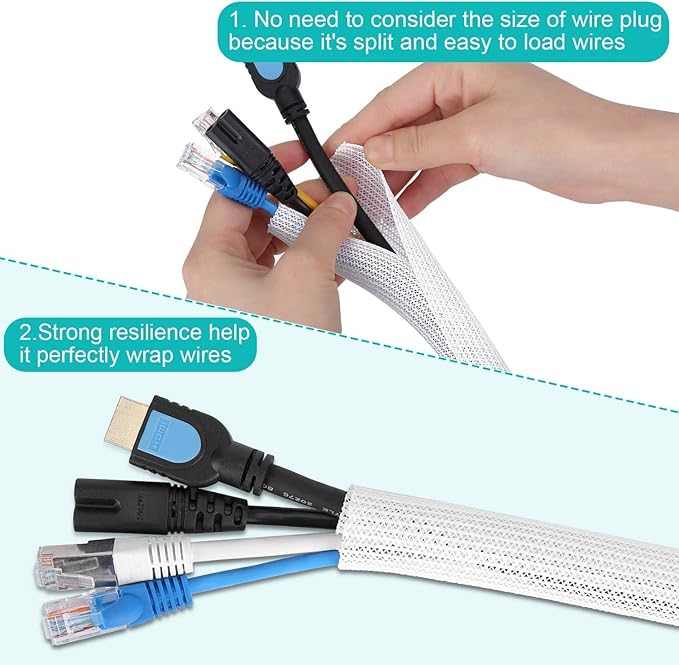 6.6ft - 1.2 inch White Cable Sleeve, Cable Organizer - Image 3
