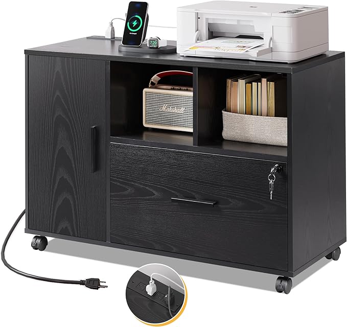 DEVAISE File Cabinet with Charging Station, 1-Drawer Lateral File Cabinets with by DEVAISE