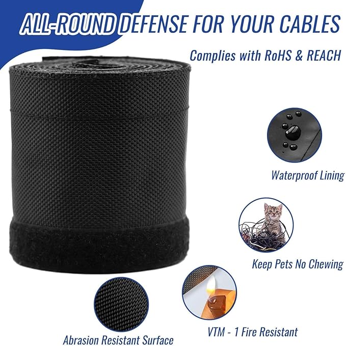 3/4" - 6.6FT Hook and Loop Cable Sleeve, Dog Cat Cord Protector Waterproof - Image 3