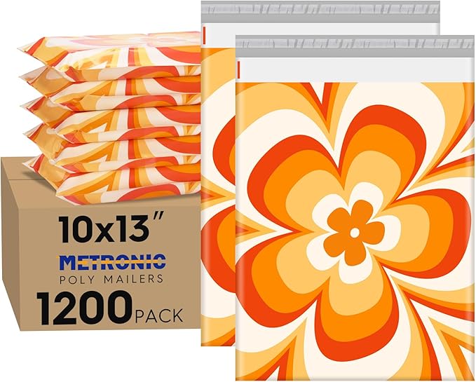 Metronic Poly Mailers 10x13" 1200pc Orange Flower, Small Shipping Bags by METRONIC