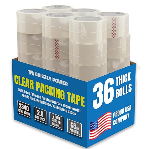 Grizzly Power Clear Packing Tape | Heavy Duty Packing Tape, 3 Inch Core | by GrizzlyPower