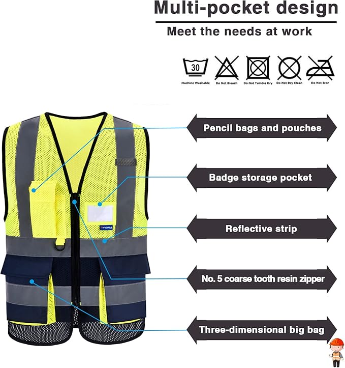 A-SAFETY High Visibility Safety Vest Reflective, 3M Multi Pockets Working Vest - Image 5