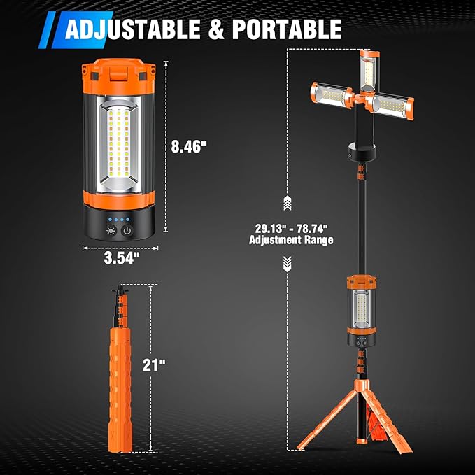 12000mAh Camping Light with Stand, Rechargeable Work Light, 10000 Lumen - Image 8