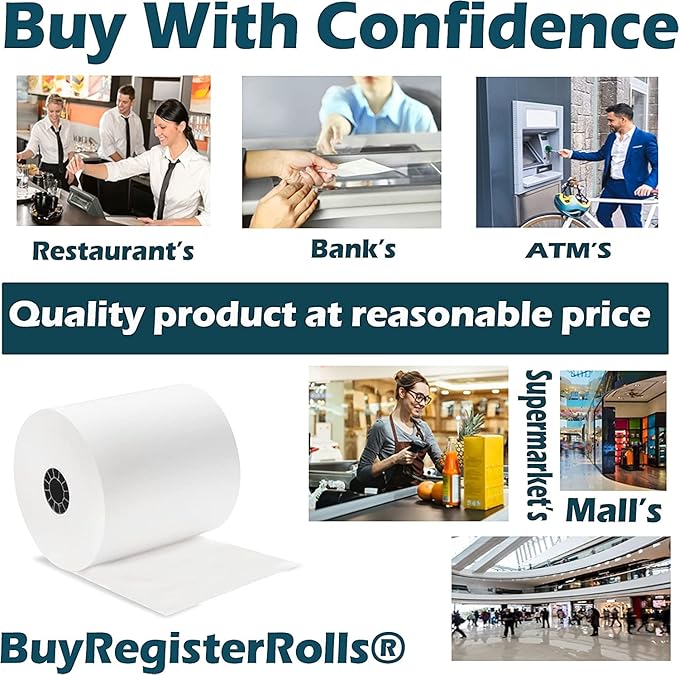 3 1/8 x 230 Thermal Paper Receipt Rolls Fits All POS Cash Registers TM-T88III - Image 2
