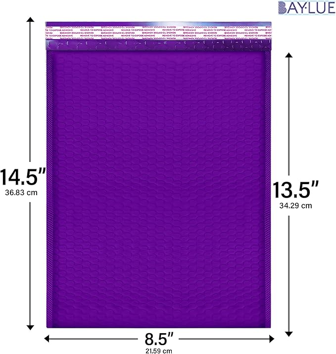 Purple 8.5x14.5 Inch Poly Bubble Mailers #3 | Self Seal Large Padded Envelopes - Image 2