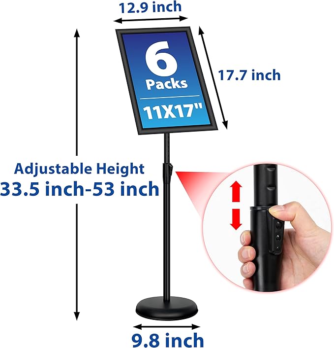 6Packs 11x17 Inch Adjustable Pedestal Poster Sign Stand, Heavy Duty Floor - Image 5
