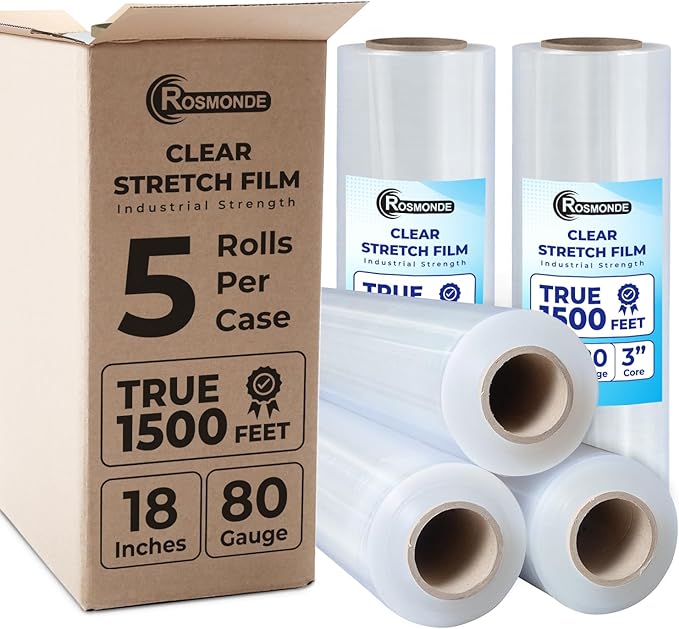 Rosmonde 18" Plastic Wrap for Moving, 5 Pack, 80 Guage Thick, 9.4 lbs/Roll by Rosmonde