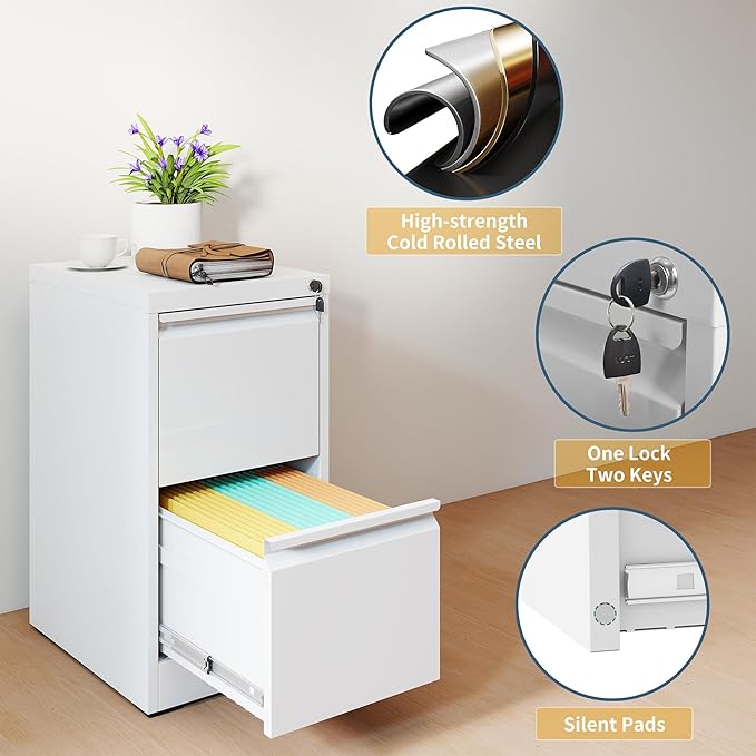 2 Drawer File Cabinet with Lock, Vertical Filing Cabinets - Image 4
