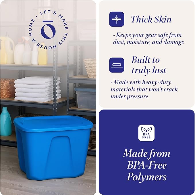 HOMZ 4-Pack Durable Molded Bin, Plastic Storage Containers w/Lids, 10 Gallon - Image 3