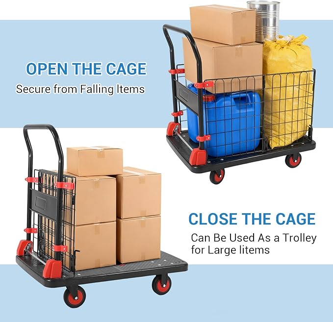 Platform Truck Cart with Cage, 35 * 23 * 20 in 1000LBS Capacity Folding Cart - Image 5