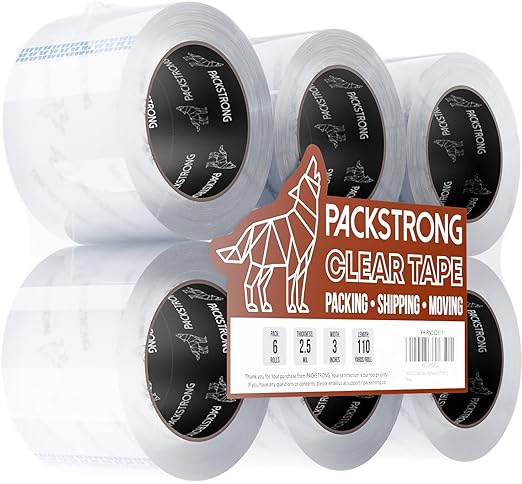 Packstrong Industrial Grade Clear Packing Tape 6 Rolls by PackStrong