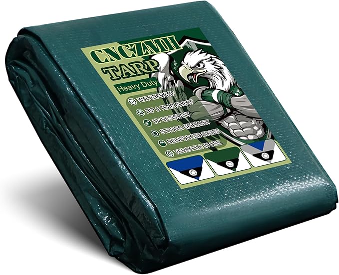 Tarp Waterproof 10x10 Feet, 8 Mil Thick Finished Size Green Poly Tarpaulin by CNCZMH