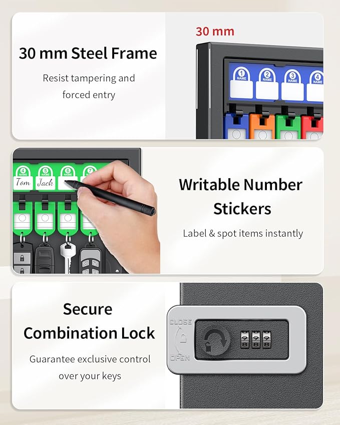 Uniclife 32 Keys Key Lock Box, Wall Mount Key Box, Key Cabinet, Car Key - Image 5