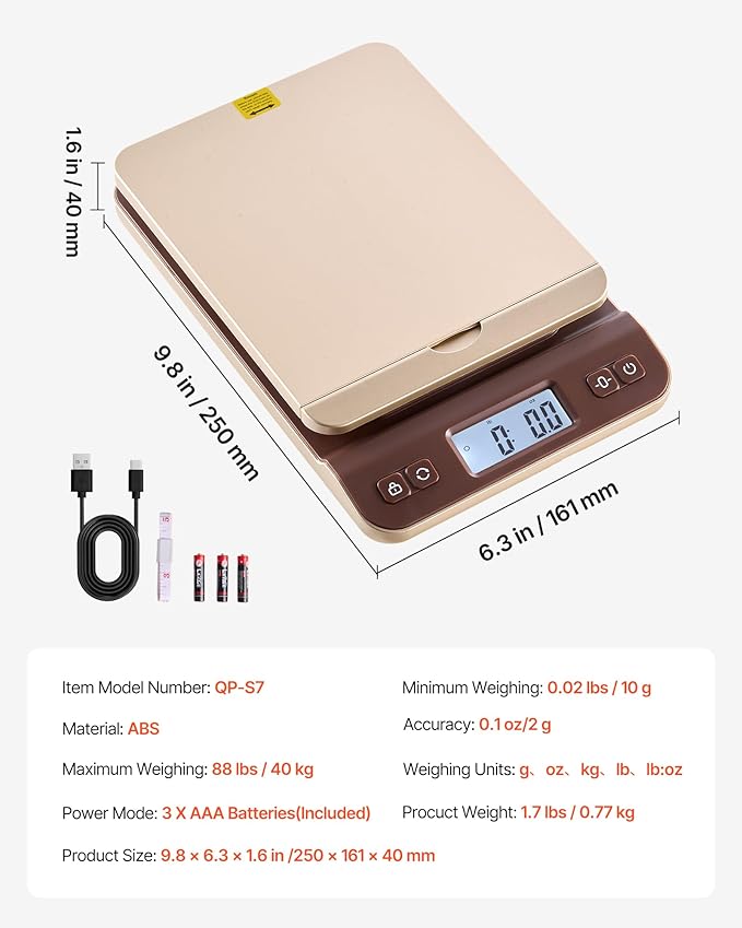 VEVOR Digital Shipping Postal Scale, 0.1 oz High Accuracy, 88 lbs Postal Scale - Image 7