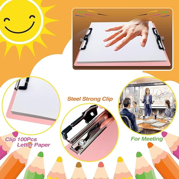 Aluminum Metal Clipboard Stainless Hangable Pen Holder Double Clip Board Size - Image 2