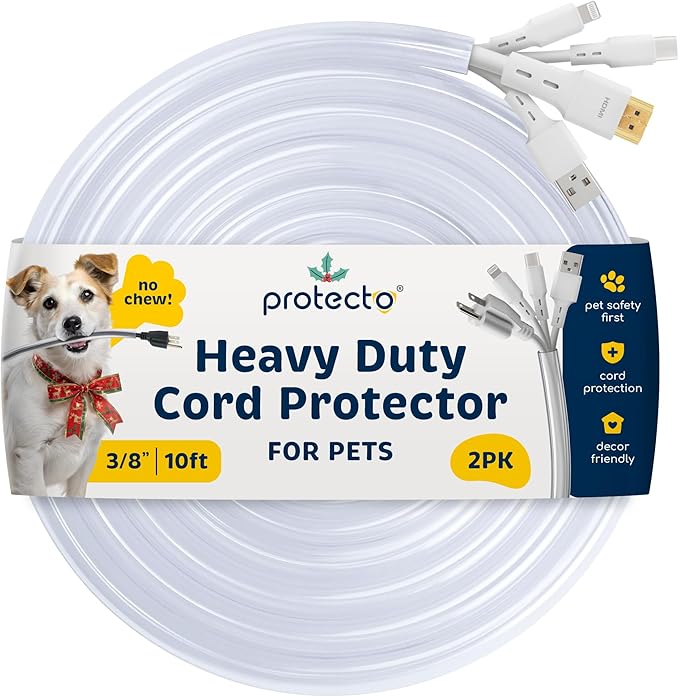 PROTECTO 2-Pack Heavy Duty Cord Protectors from Pets No Chew Solution, 10ft by protecto
