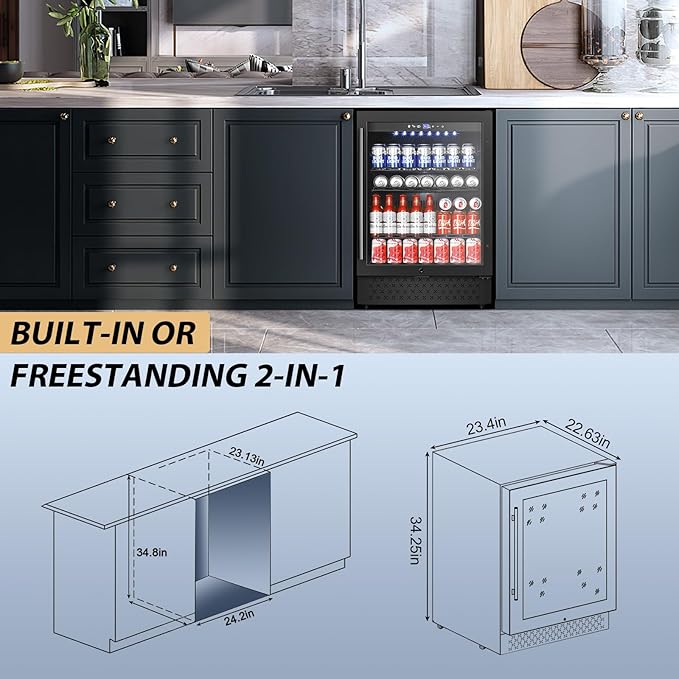 Tylza Beverage Refrigerator 24 Inch, Under Counter/Freestanding Drink Fridge - Image 5