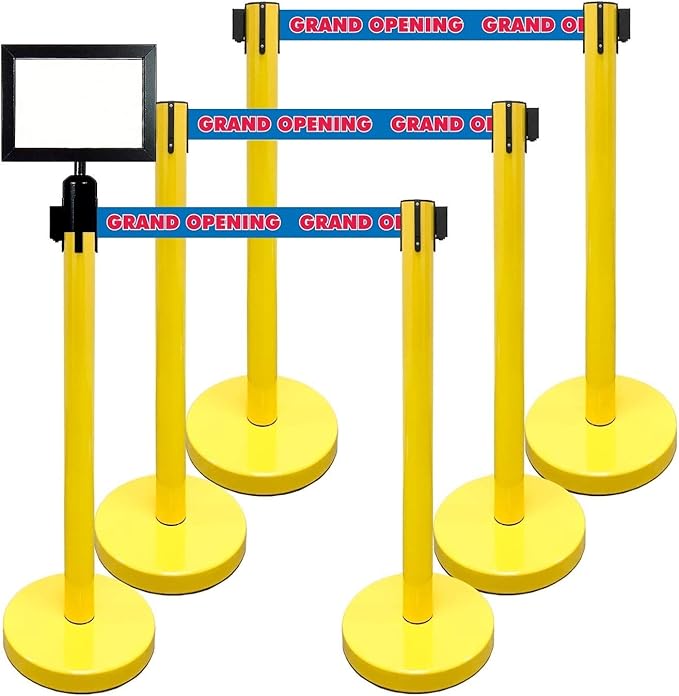Retractable Stanchion, 6 SPECIALTY Posts + Signframe by VIP+Crowd+Control