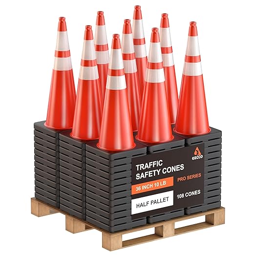 GECCO ™ 36 Inch 10 Lb Heavy Tall Orange Traffic Cones in Bulk | Large Safety by GECCO