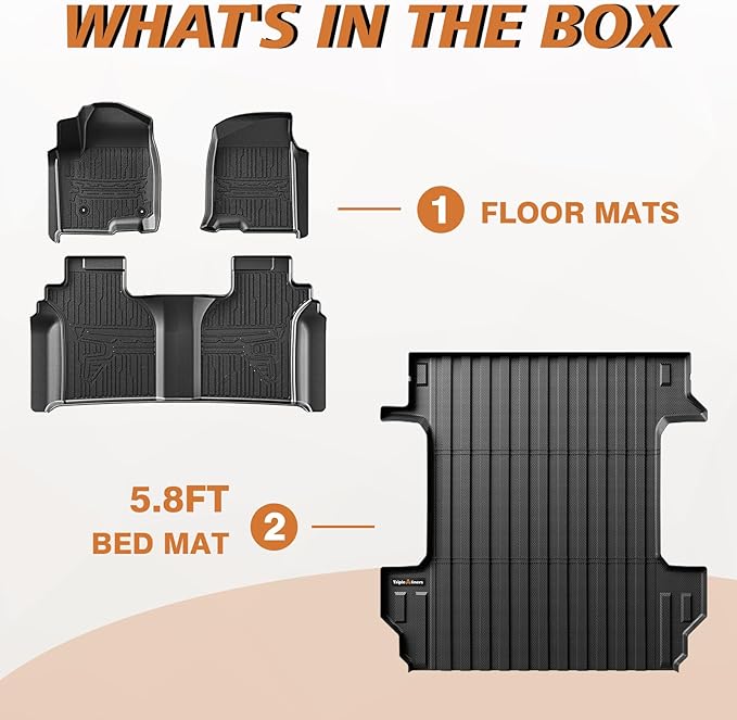 TripleAliners Truck Bed Mat & Floor Mats Front Rear Full Set Compatible - Image 8