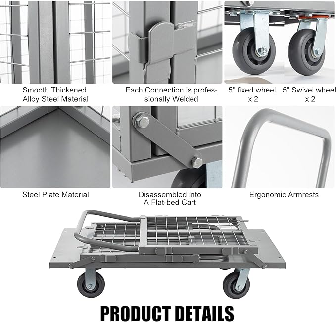 Platform Truck Cart with Cage, 5 in 1 Heavy Duty Platform Carts with Cage 2000 - Image 4
